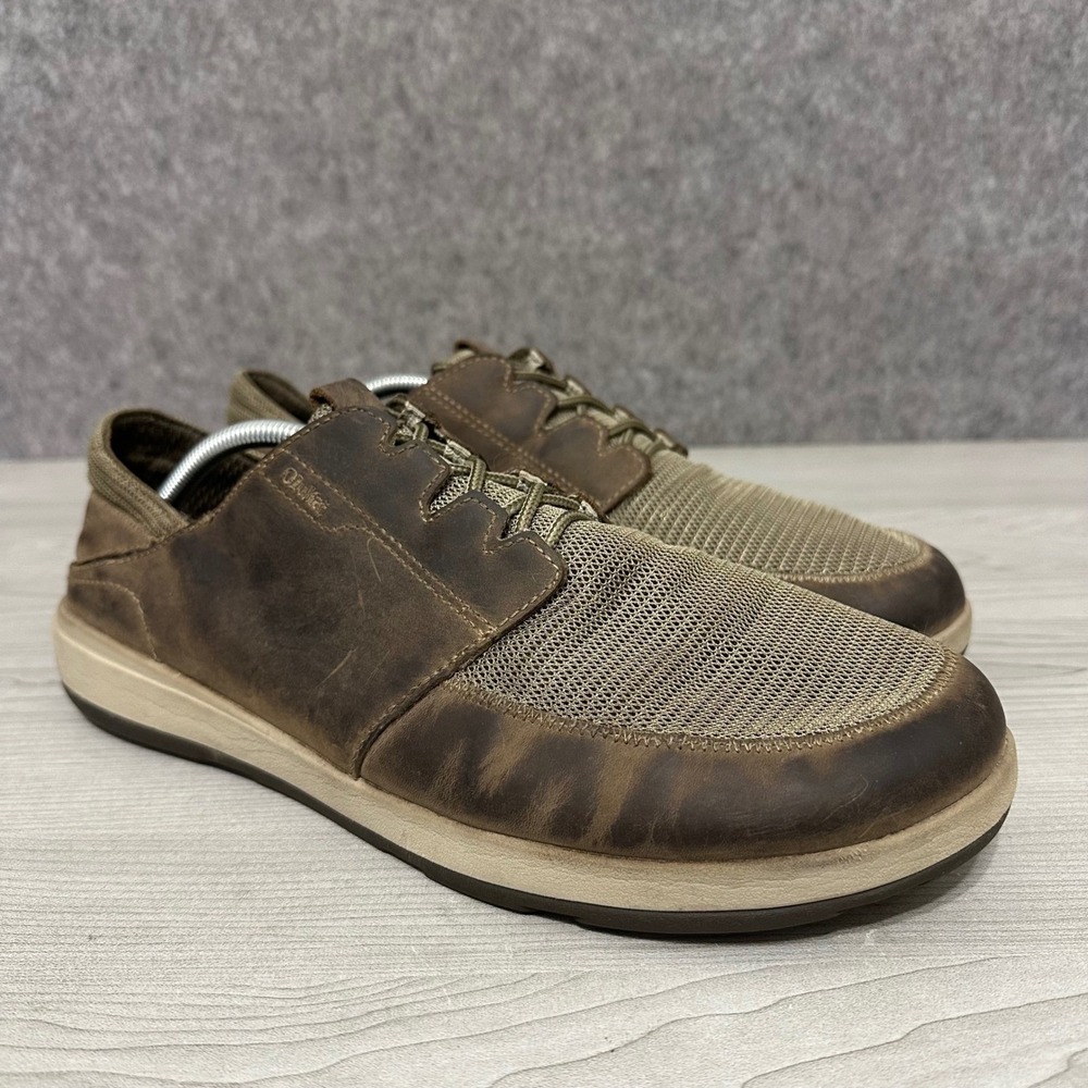OluKai Makia Lace Mens Brown Leather Mesh Sneakers 10362-1028 Size 12 EUR 45
